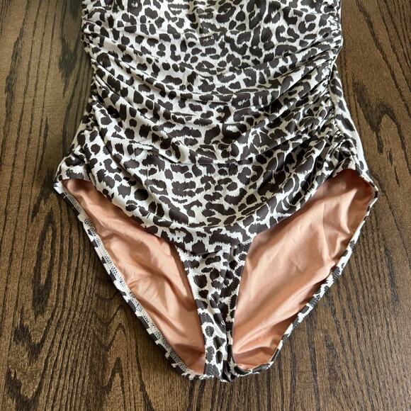 J.Crew Womens Ruched One Piece Swim Suit Gemma Bandeau Leopard Halter Size 12 - Picture 4 of 10